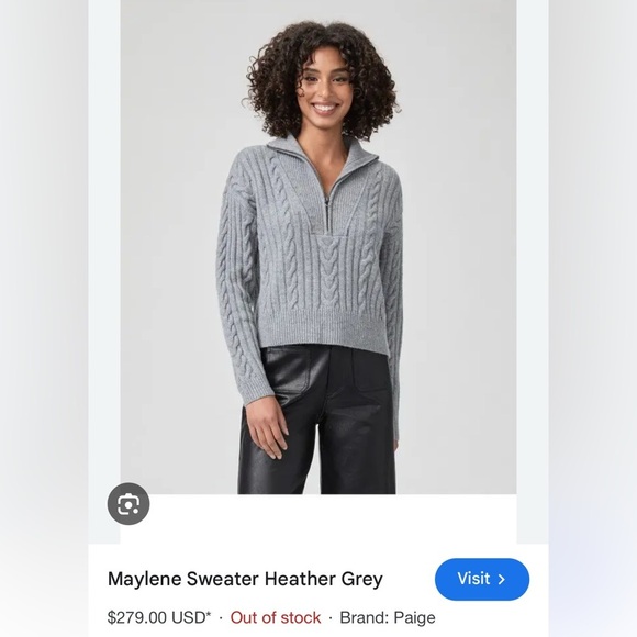 Paige Maylene Cable Knit Half Zip Sweater in Heather Grey - Picture 6 of 8